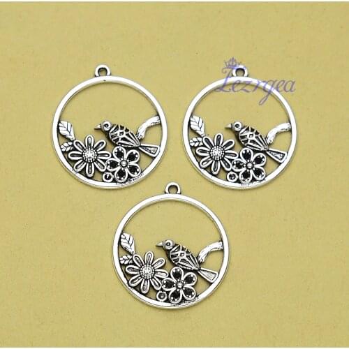 20pcs/lot--25x23mm,Antique silver plated bird flower garden wild camping charms,DIY earring supplies, Jewelry accessories