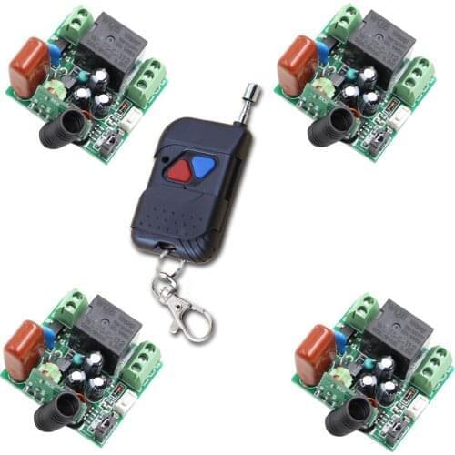 AC 220V Remote Control on/off Wireless Controller Switch Teleswitch 315Mhz 1 CH 10A Mini Relay 4 Receivers + 2CH Transmitter