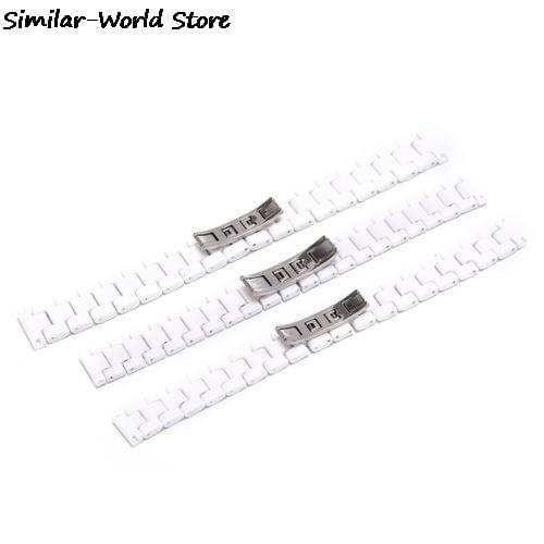 Fashion Ceramic Watchband White Watch Strap Solid Link Women Wristwatches Wristband Bracelet With Steel Buckle 14mm 16mm 18mm