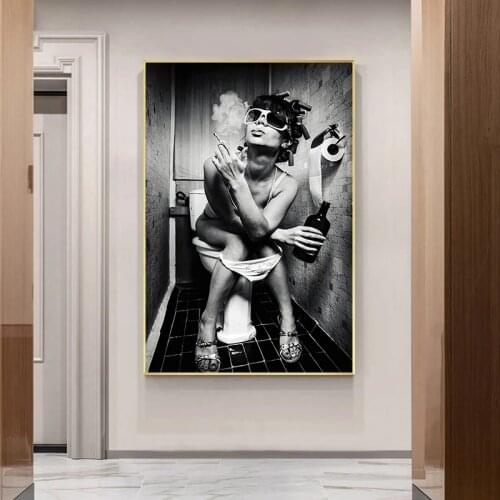 Modern Art Sexy Girl Sits In A Toilet Canvas Paintings Posters and Prints Black White Canvas Prints Wall Art Picture Home Decor