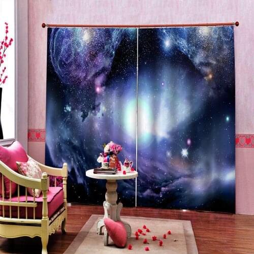 Night sky Curtains Stars Digital Print For Living Room Bedroom Blackout Window Drapes Cortinas Sets (Left and Right Side)