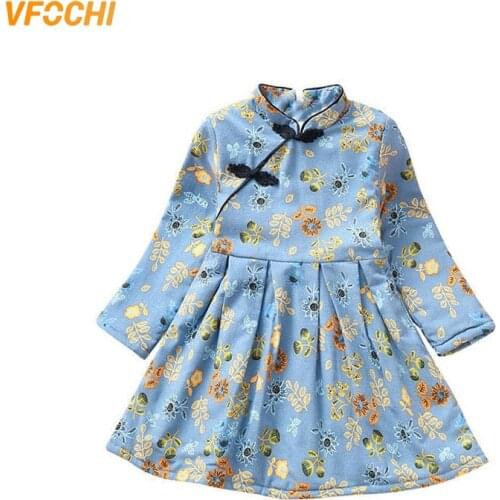 VFOCHI Girl Dresses Chinese Style Spring Autumn Girls Clothes Floral Print Lace Kids Dresses for Girl Casual Girls Hanfu Dress