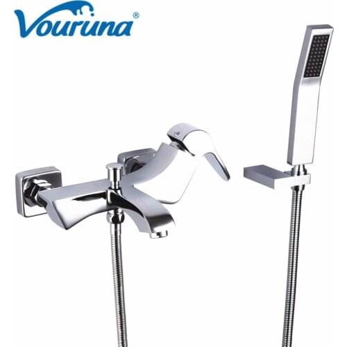 VOURUNA Wholesale Luxury Solid Brass Bathtub Faucet Wall Mounting Bath Shower Faucet Mixer Tap