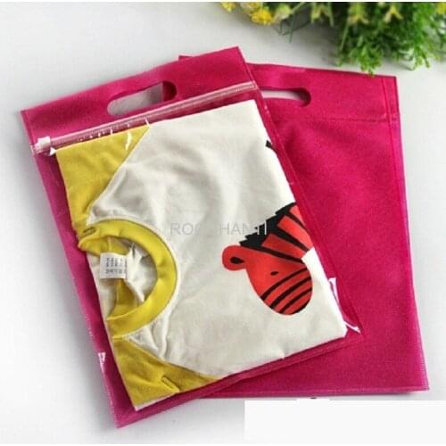 High quality one side clear zipper plastic bag one side non-woven bags for shopping childrens clothing T shirt retail packaging