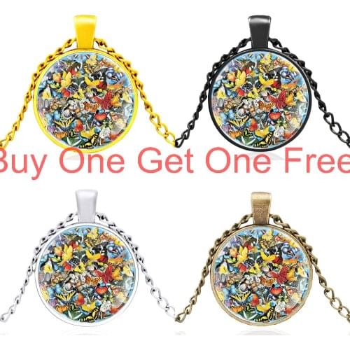 High Quality Butterfly Pattern Glass Dome Fashion Men Women Jewelry High Quality Pendant Necklace Gifts