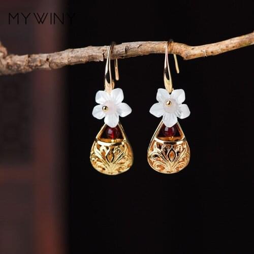 MYWINY New 2019 original design vintage shell flower earrings for women girl,ethnic style water drop long earrings jewelry