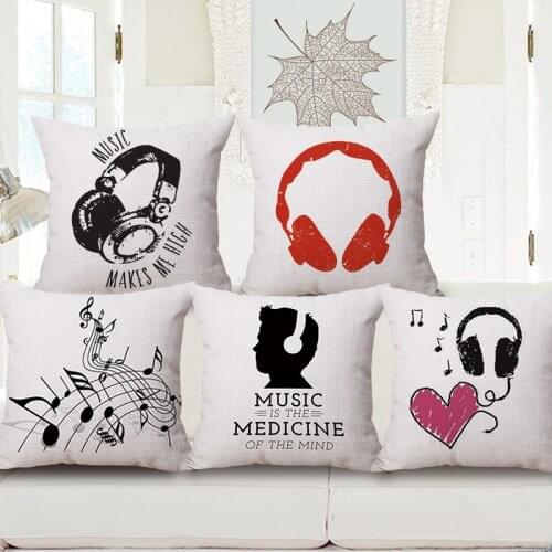 ZXZXOON Music Rock Earphone Decorative Throw Pillow Case Cover Polyester Square Cushion Cover For Sofa Home Capa Almofadas