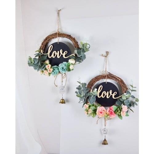 1 Set Rattan Wreath Hoop with Wooden Blackboard Wreath Sign Wall Hanging Decor
