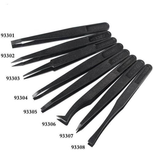 1 PCS 93301To 93308 Black Plastic Tweezers Anti-Static Plastic Tweezers Conductive Fiber Tweezers Hand tools