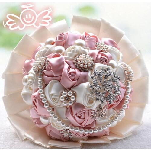 1Piece Elegant Custom Ivory Bridal Wedding Bouquets Stunning Pearls Beaded Crystal Brooch Stitch Wedding Bouquets D198