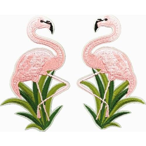 1pcs Top Cartoon Animal Patches Embroidered Flamingos Appliques Fabric Stickers for baby clothes bags DIY Patchwork Supplier