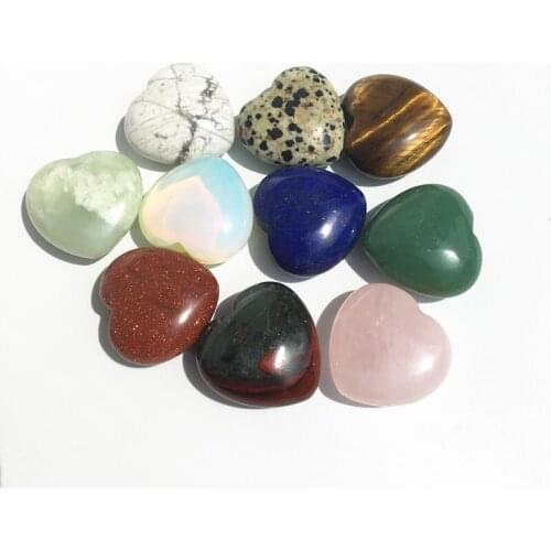 10pcs Natural Mixed mineral puffy heart Rock crystal Love heart shape stone for gift