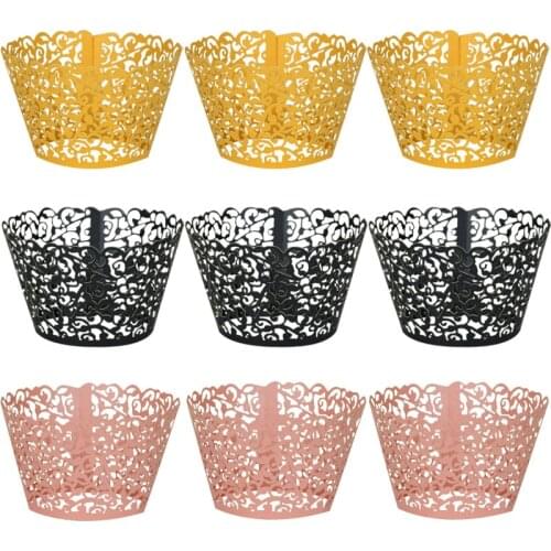 12Pcs Cupcake Wrappers Paper Liner Hollow Lace Filigree Vine Muffin Case Cups For Wedding Birthday Party Cake Decor Baking Tools