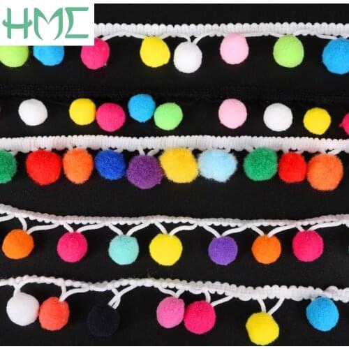 2yards 30mm Rainbow Pom Pom Lace Tassel Pompom Trim Balls(15mm/18mm) Fringe Ribbon Apparel Fabric Cord DIY Craft Sewing Supplies