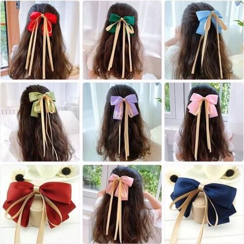 2021 New Fashion Bowknot Tassel Streamer Hair Accessories Popular Fairy Cute Big Bow Ribbon Hairpin Women Girl Ponytail Hairpin