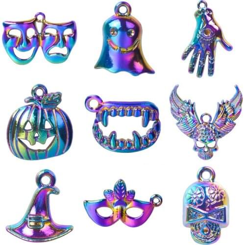 5Pcs Classic Skull Pumpkin Ghost Charms Demon Hand Witch Hat Pendant Bracelet Necklaces Halloween Day Gift Jewelry Making