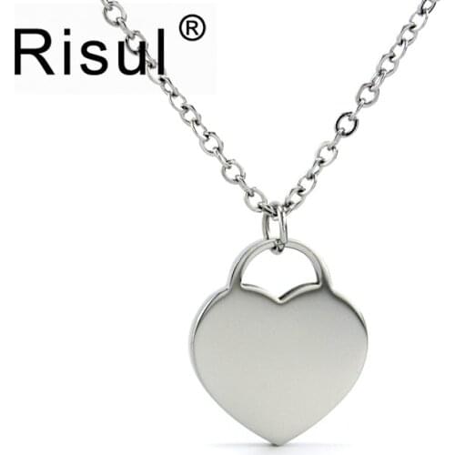 50pcs jewelry smooth double sides polished heart tag Pendant with Necklace for women stainless steel wholesale price