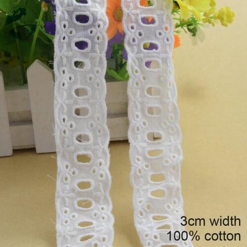 3cm wide white lace cotton embroid lace sewing ribbon fabric guipure diy trims warp knitting DIY Garment Accessories#3804