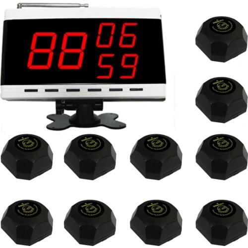SINGCALL Wireless Nursing System, Service Paging Bell System of 10pcs Black Bells APE560 and 1 White Screen Receiver