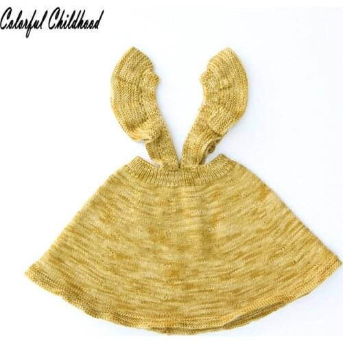 Sweet girls dress autumn winter cotton knitted ruffles strap dress for toddler baby vestidos children clothes 0-4Yrs