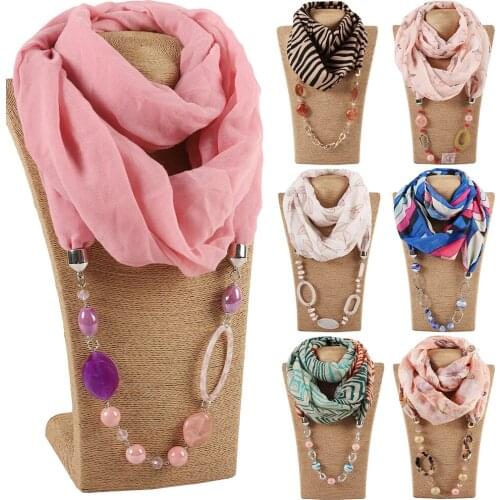 Brand Necklace Acrylic Jewelry Pendant Scarves Women Statement Chiffon Necklace Scarf Bohemia Styel Foulard Accessories Stores