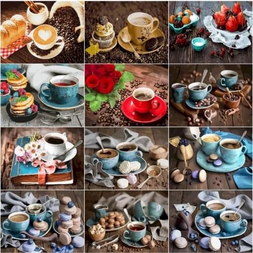 GATYZTORY Oil Painting By Numbers Coffee Bread Scenery Drawing On Canvas DIY Pictures By Number Kits Hand Painted Painting Art