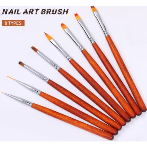 Nail Brush Pen Liner Brush Acrylic Carving Brush Flat Round Head UV Gel Brush for Nail Art Manicure Painting Drawing Designs