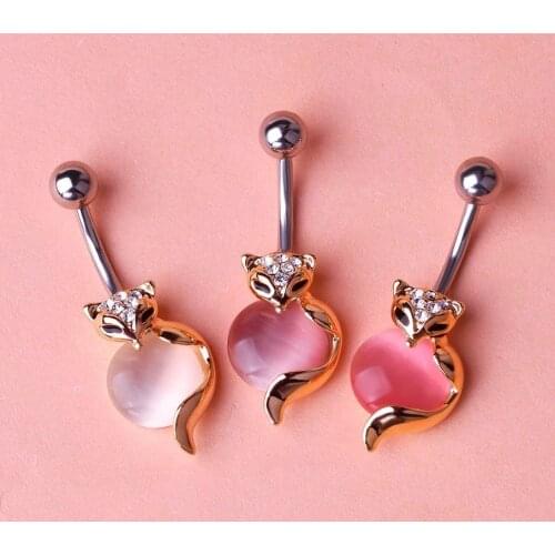 14G Cute Belly Button Ring Sexy Navel Piercing Fox Belly Ring Surgical Steel Ombligo Bar Pircing Body Jewelery