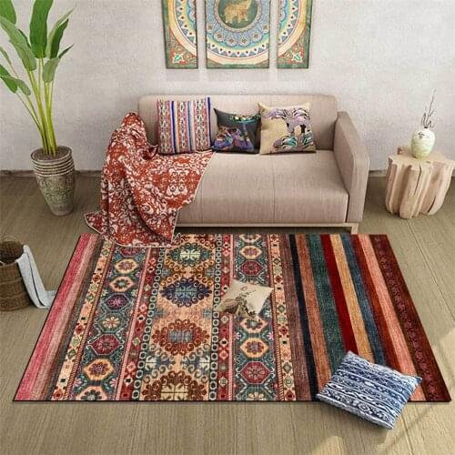 Ethnic Style Dark Colorful Geometric Strip Bedroom Rug American Style Vintage Abstract Carpet Living Room Bedside Mat Table Mat