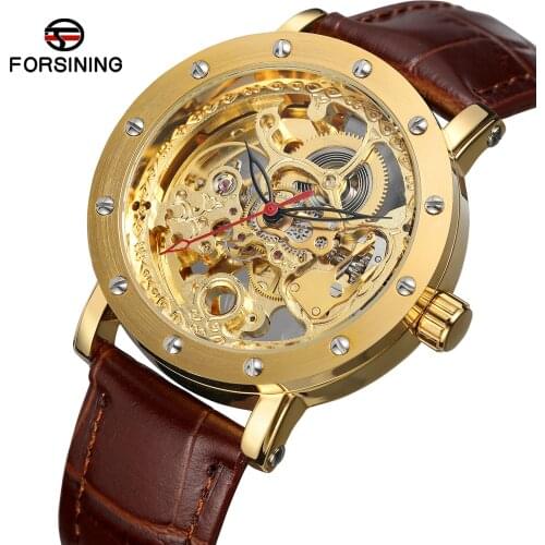 Fashion Brand Forsining Mens Trend Hollow Out Automatic Waterproof Mechanical Watch Casual Sports Simple Wristwatches Male