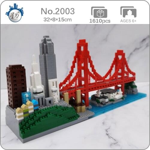 World Architecture City San Francisco Golden Gate Bridge Island DIY Mini Diamond Blocks Bricks Building Toy for Children no Box