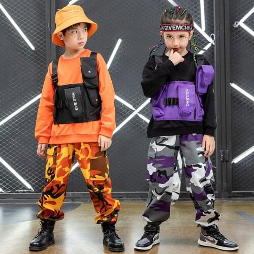 Fashion Autumn Children Street Dance Clothes Boys Camouflage Suits Girls Jazz Dance Costumes Performance Clothes Rave Outfit