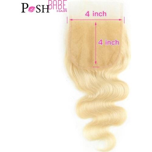 POSH BABE Blonde 613 Color 4x4 Closure Brazilian Remy Body Wave Free Middle Part Human Hair Closure with Baby Hair Free Shipping