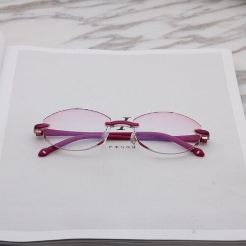 BAOBAOYANG Fashion Diamond Trimming Design Women Reading Glasses Rose Pink Small Cat Eye Lady Reading Eyeglasses Anti Blue Light