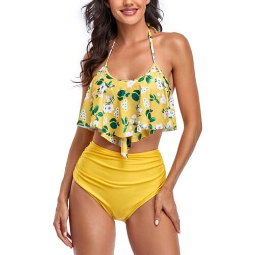 Fashion Sexy Swimsuits Girls Bikinis Bikini High Waist Swimwear Printing Halter Split Swimsuit Maillot De Bain Femme