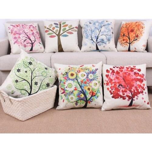 Cartoon Tree Cushion Cover Cotton Linen Decorative Pillowcase Chair Seat Square 45x45cm Pillow Cover Home Living Textile