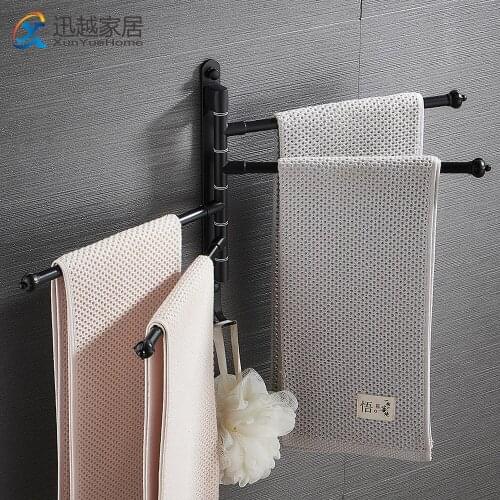 Towel Holder Bars Shower Rack Movable Rotatable Hanger Black Aluminum 2-6 Pole Wall Hook Storage Multi-Bar Bathroom Accessories