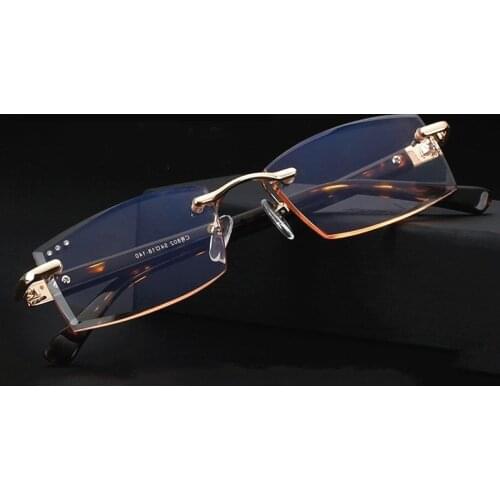 High Quality Rimless Reading Glasses Men Anti Blue Light Computer Glasses Presbyopic Eyewear Tr90 Diamond Cutting Eyeglasses
