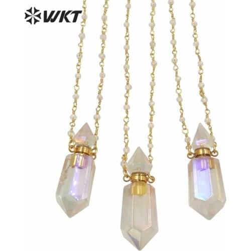 WT-N1233 Wholesale white stone essential oil bottle pendant aura spirit cystal quartz perfume bottle necklace