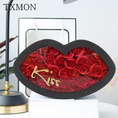 Net Red Tanabata Valentines Day Bouquet Gift Box Floral Companion Gift Holding Simulation Rose Flower Packaging Kiss Lip Box