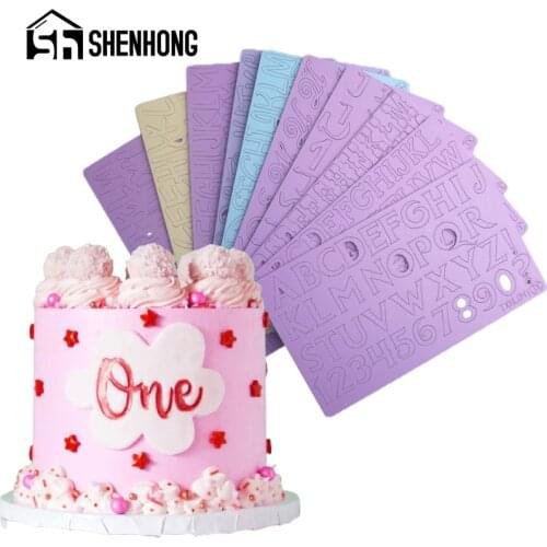 SHENHONG 10 Types Acrylic Letter Cake Mold Brushes Set DIY Stamp Embossed Tools Cookie Cutter Mould Alphabet Fondant Decoration