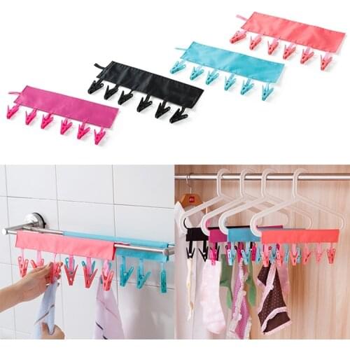 Foldable Clothes Rack Clip Multi-functional Travel Portable Clothes Hanger Drying Rack 6 Clip Hanger Towel Sock Traveling Hanger