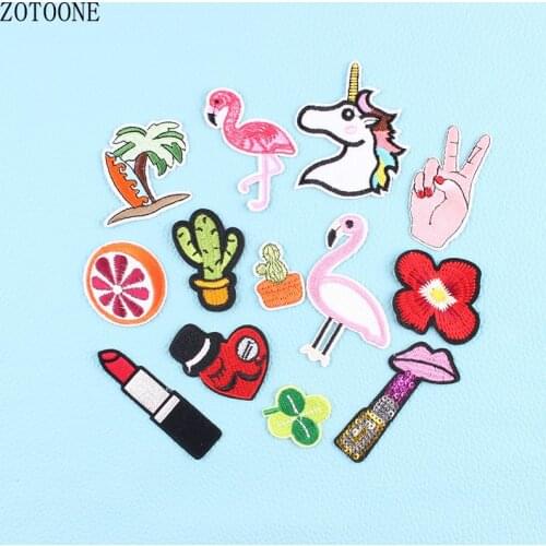 ZOTOONE Flamingo Unicorn Patch Iron on Applique Embroidery Flower Patches for Clothing DIY Sewing Sequin Stickers For Clothes