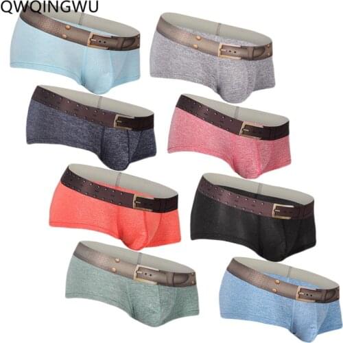 8PCS/Lot Underwear Men Boxer Cotton Homme Men Gay Underpants Sexy Underwear Big Men Shorts Cueca Masculina Belt Print Boxers
