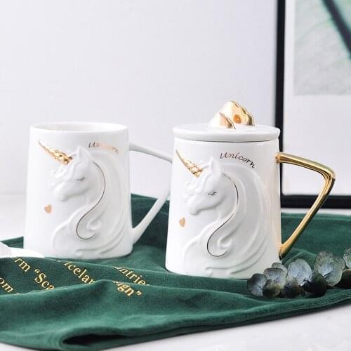 Creative Unicorn Ceramic Cup Cute Cartoon Milk Coffee Cup with Lid Spoon Mug Mobile Phone Holder Design Large Capacity Drinkware