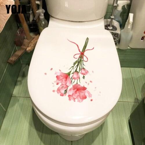 YOJA 22.9*22.7CM Cartoon Red Carnation WC Decoration Toilet Sticker Home Wall Decal T1-0980