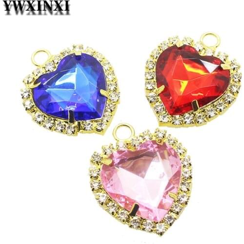 YWXINXI 5Pcs heart-shaped flat-bottomed golden rhinestone acrylic pendant, DIY handmade holiday party gift accessory decoration
