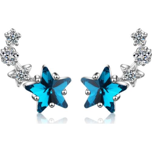 925 Silver Women High Quality Blue Star Crystal Cute Mini Earrings Fashion Girl Gifts Jewelry Hot New Wholesale