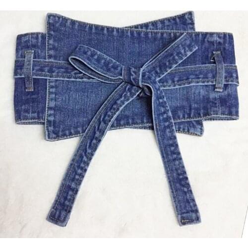 SeeBeautiful New Fashion 2020 Summer Autmn Blue Lace-up Bow Long Belts Irregular Wide Denim Girdle Women All Match Y601