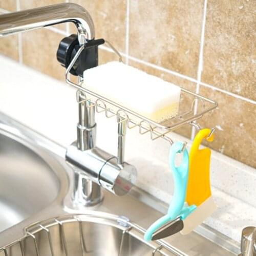 1 Pcs Home Accessories Iron Sink Hanging Punch Faucet Storage Bathroom Hollow Out Shelves Kitchen Drain Organizer Towel Sponge